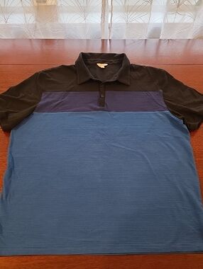 Calvin Klein Men's Colorblock Polo Shirt - Black & Blue Size XXL